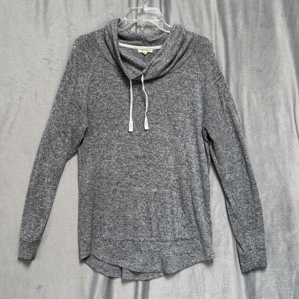 Ultra Flirt Sweatshirt Womens Large Gray Cowl Neck Drawstring Kangaroo Pocket